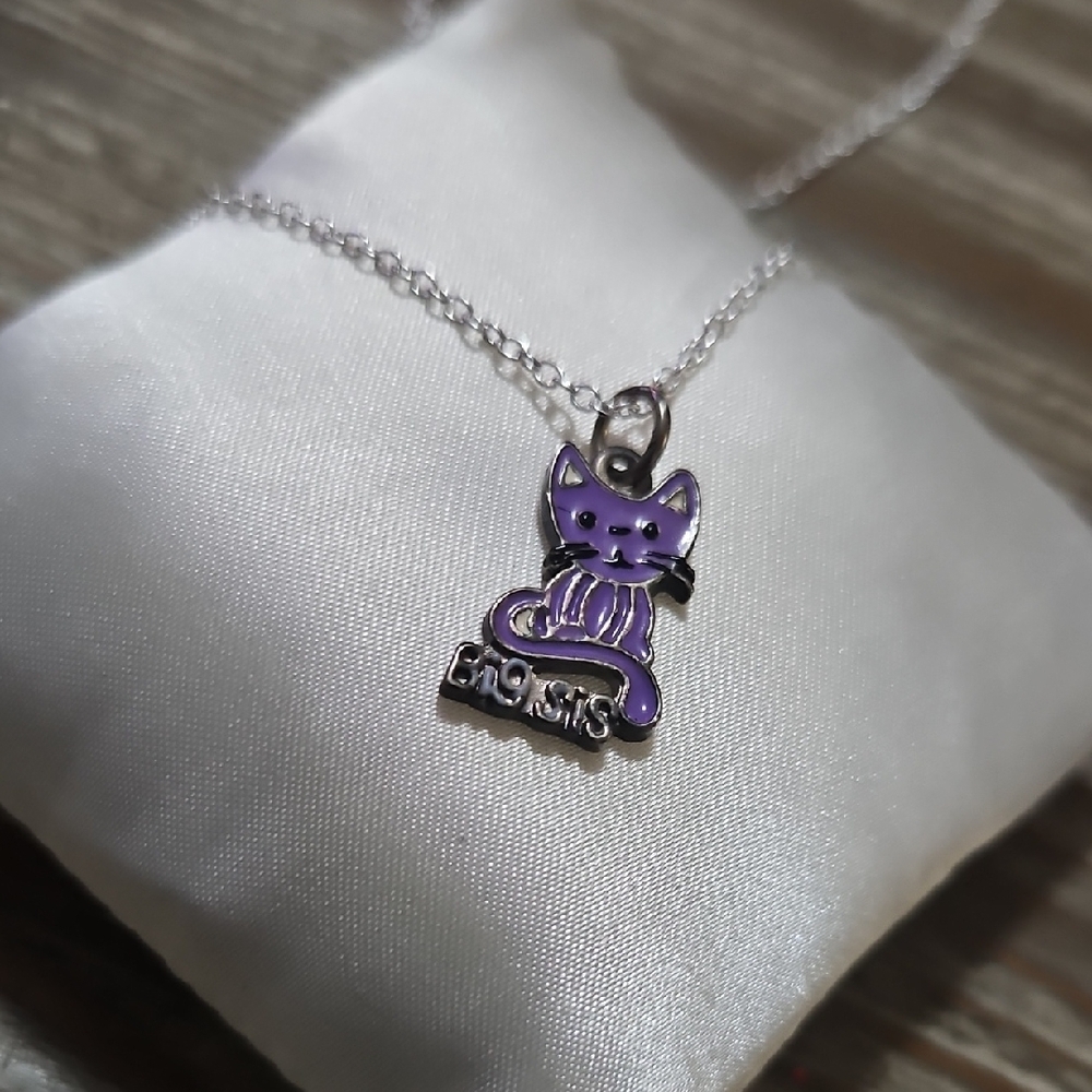 Purple Cat Big Sis Pendant Necklace